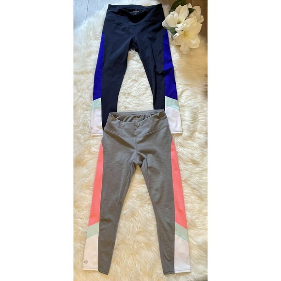 ATHLETA Lot Of 2  Gray and Pink & Blue And  White Yoga Workout Leggings Size XS - Picture 2 of 12